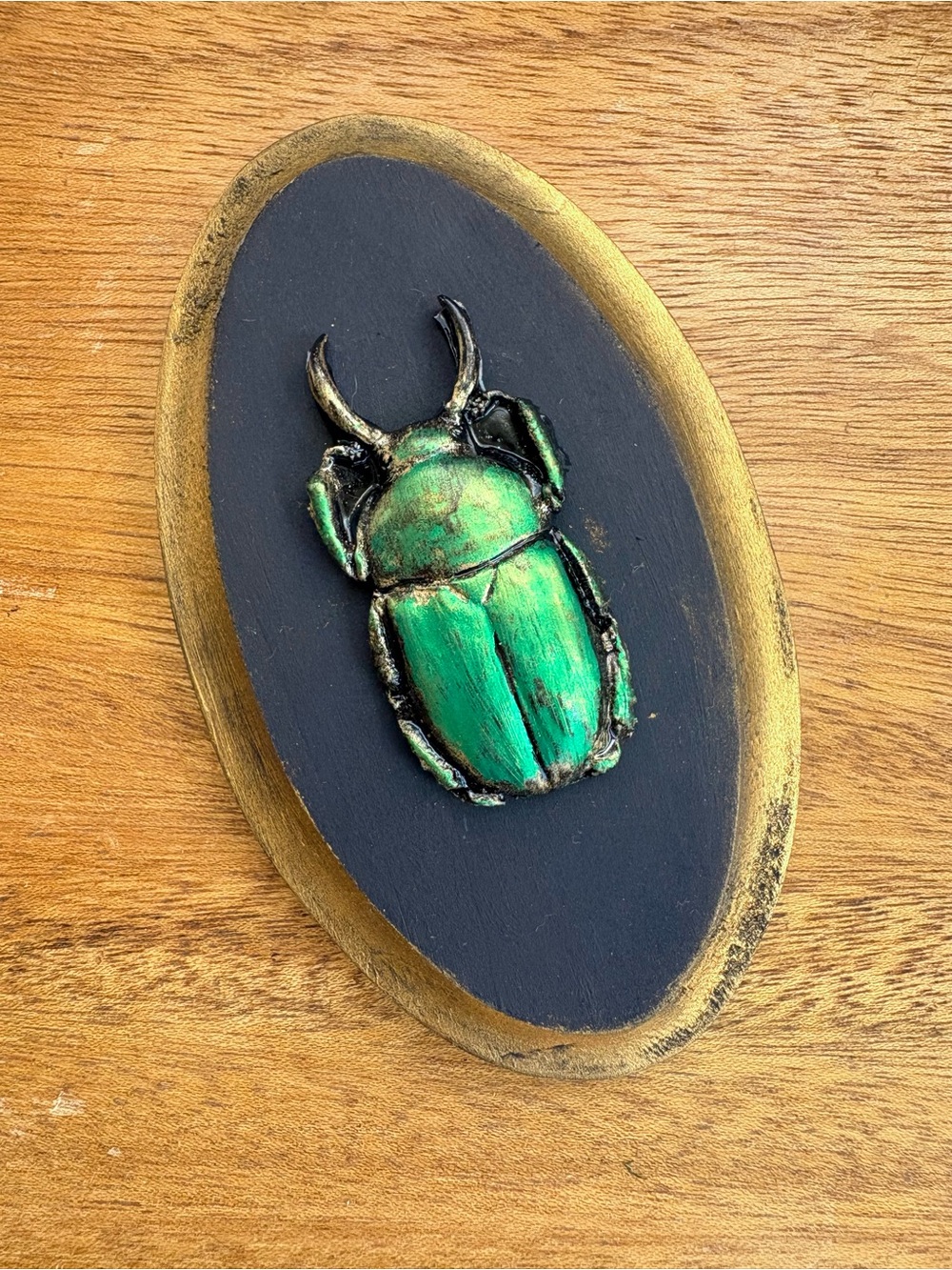 Green Scarab Wall Plaque with Gold Trim